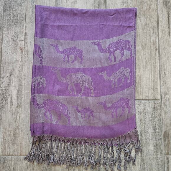 Golden Sky Accessories - Golden Sky 100% Cashmere Scarf Purple Grey Camel Print Shawl Wrap Winter Fall